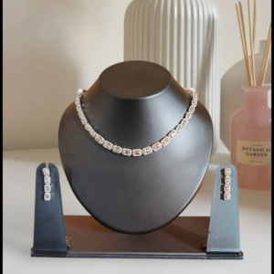 Geometric Rhodium Polish AD Necklace Set
