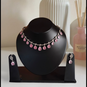 Polished AD Crescent Drop Choker Necklace Set