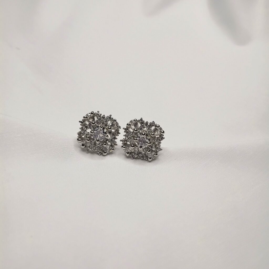 Snowflake Cluster AD Studs - Rhodium Plated